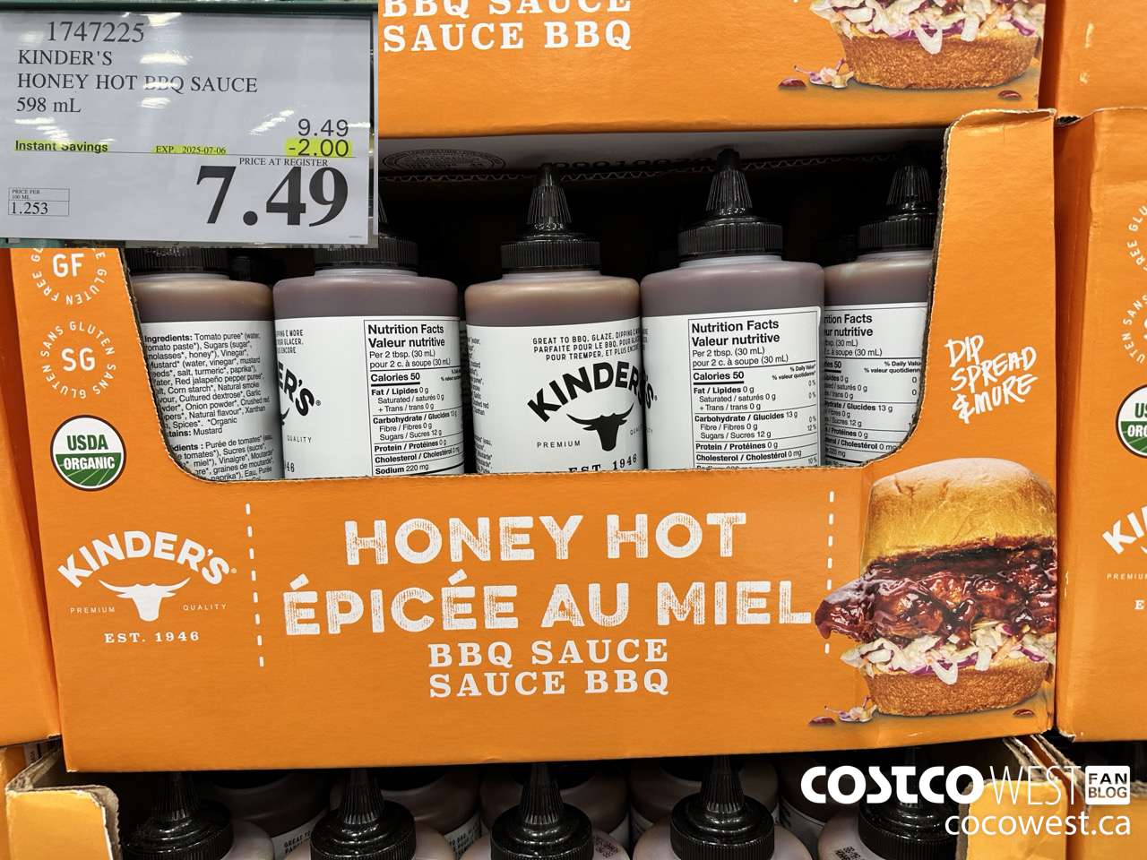 1747225 KINDER'S HONEY HOT BBQ SAUCE 598 ML ($2.00 INSTANT SAVINGS EXPIRES ON 2025-07-06) $7.49