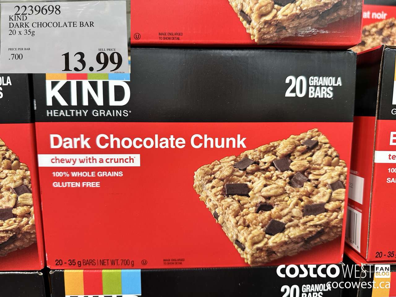 2239698 KIND DARK CHOCOLATE BAR 20 X 35G $13.99