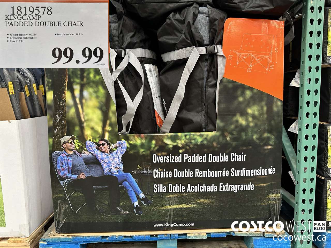 1819578 KINGCAMP PADDED DOUBLE CHAIR $99.99