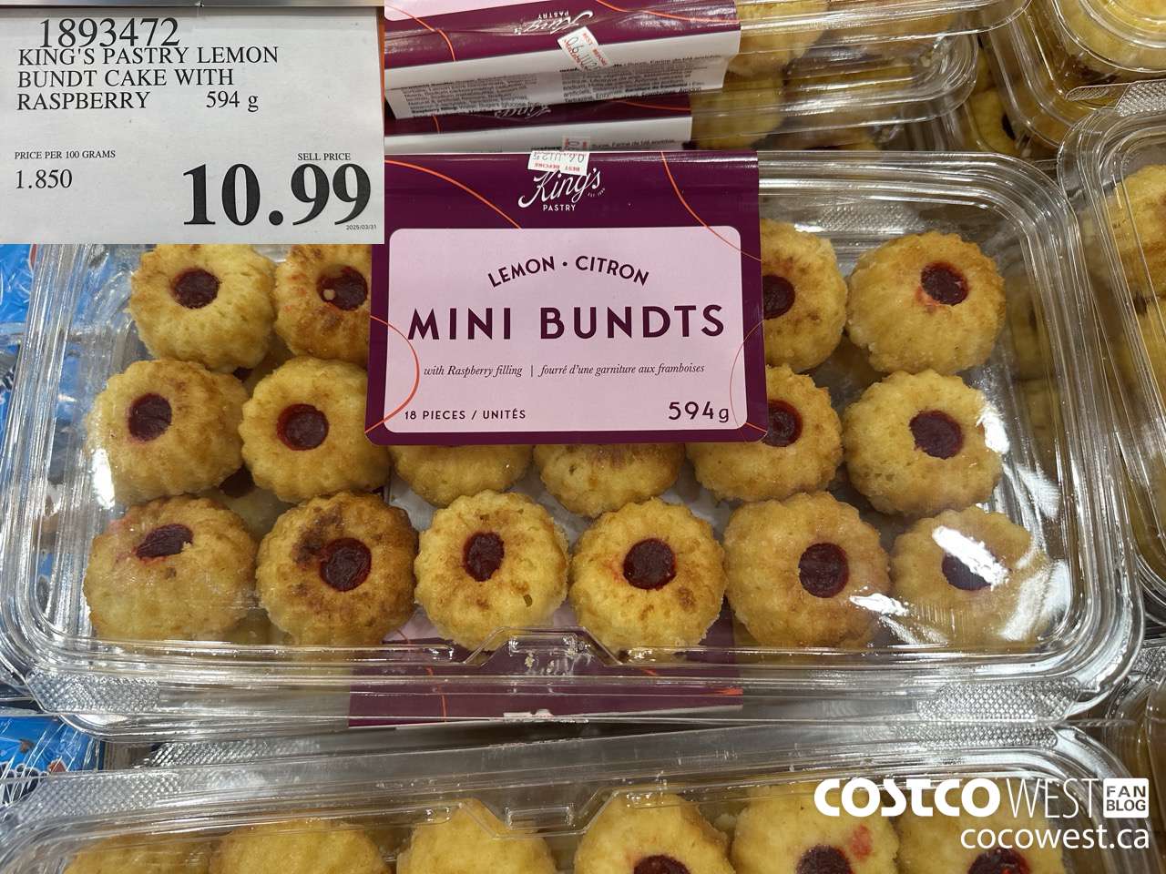 1893472 KING'S PASTRY LEMON BUNDT CAKE WITH RASPBERRY 594G $10.99