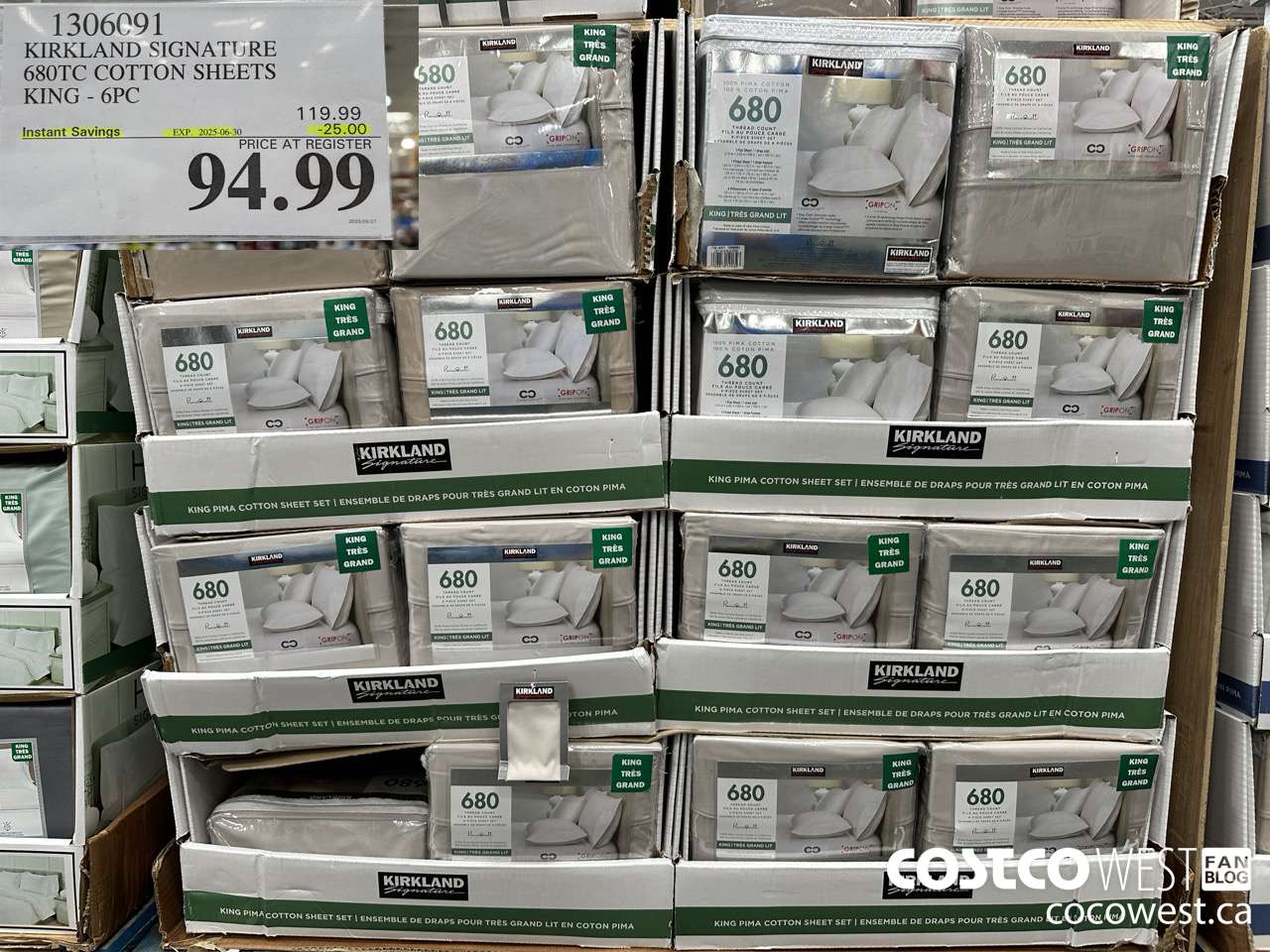 1306091 KIRKLAND SIGNATURE 680TC COTTON SHEETS KING 6PC ($25.00 INSTANT SAVINGS EXPIRES ON 2025-06-30) $94.99
