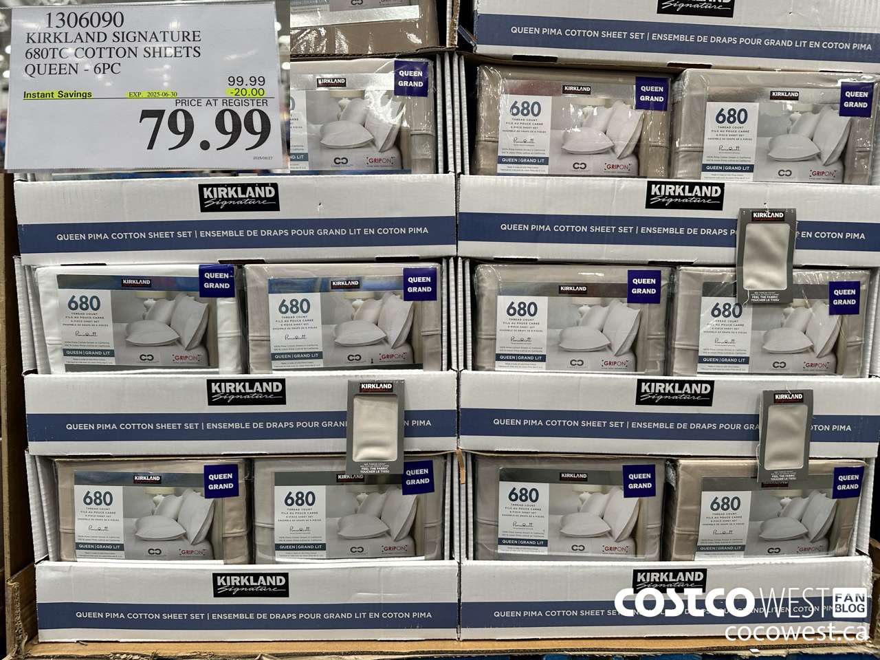 1306090 KIRKLAND SIGNATURE 680TC COTTON SHEETS QUEEN 6PC ($20.00 INSTANT SAVINGS EXPIRES ON 2025-06-30) $79.99