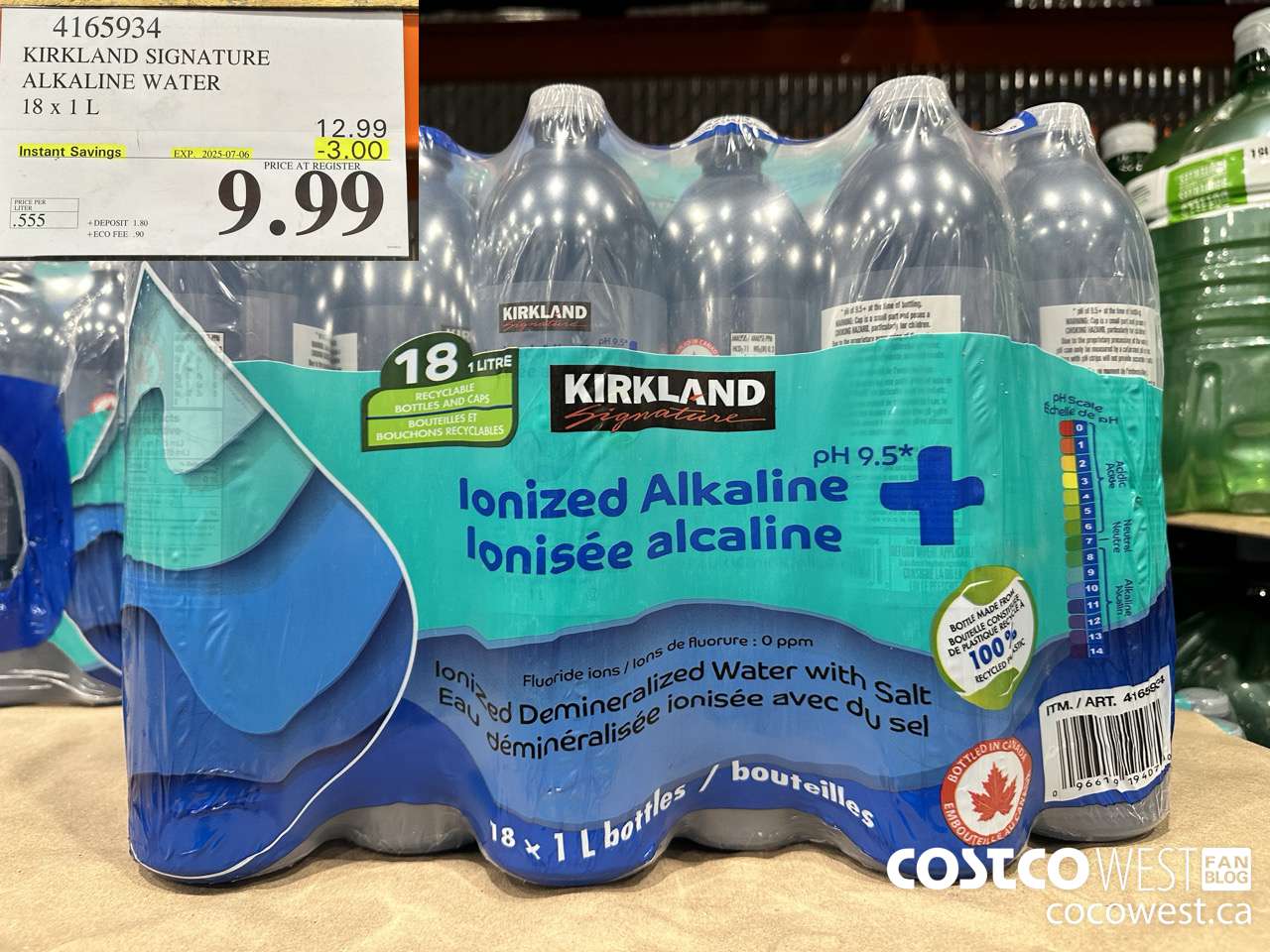 4165934 KIRKLAND SIGNATURE ALKALINE WATER 18/1 LITER ($3.00 INSTANT SAVINGS EXPIRES ON 2025-07-06) $9.99
