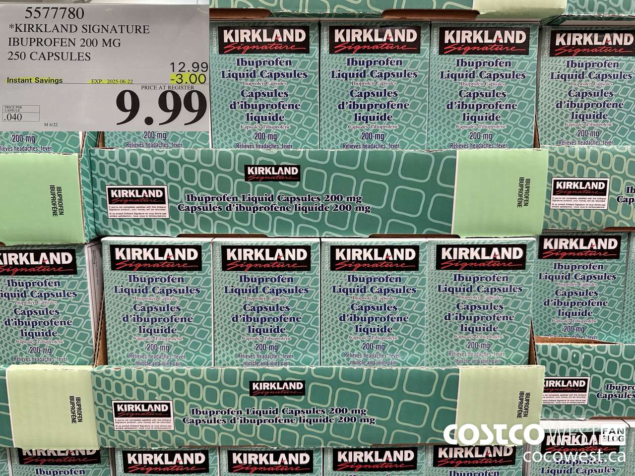 5577780 KIRKLAND SIGNATURE IBUPROFEN 200MG LGS 250 CAPSULES ($3.00 INSTANT SAVINGS EXPIRES ON 2025-06-22) $9.99