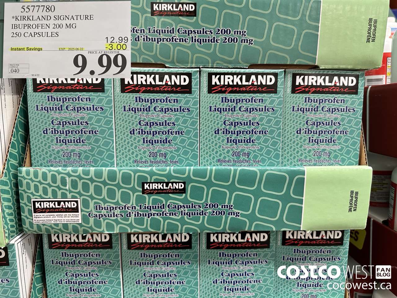 5577780 KIRKLAND SIGNATURE IBUPROFEN 200MG LGS 250 CAPSULES ($3.00 INSTANT SAVINGS EXPIRES ON 2025-06-22) $9.99