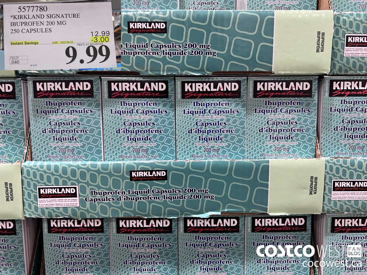 5577780 KIRKLAND SIGNATURE IBUPROFEN 200MG LGS 250 CAPSULES ($3.00 INSTANT SAVINGS EXPIRES ON 2025-06-22) $9.99