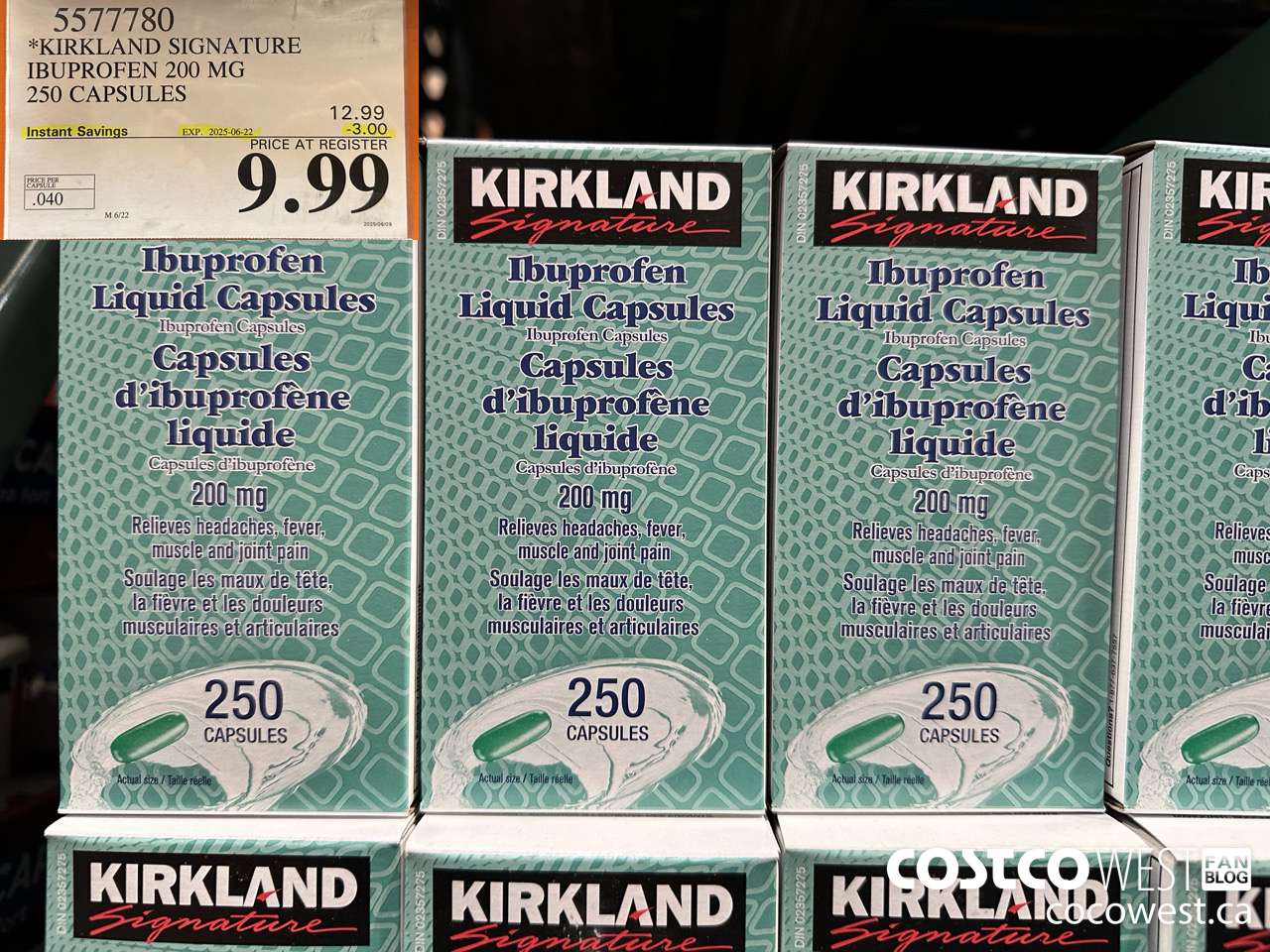 5577780 KIRKLAND SIGNATURE IBUPROFEN 200MG LGS 250 CAPSULES ($3.00 INSTANT SAVINGS EXPIRES ON 2025-06-22) $9.99