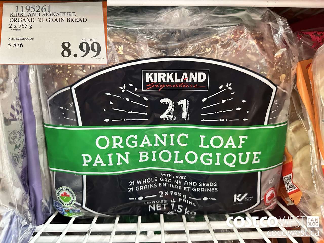 1195261 KIRKLAND SIGNATURE ORGANIC 21 GRAIN BREAD 2 x 765 g $8.99