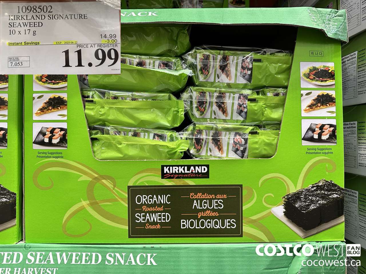 1098502 KIRKLAND SIGNATURE ORGANIC SEAWEED 10 X 17G ($3.00 INSTANT SAVINGS EXPIRES ON 2025-06-22) $11.99