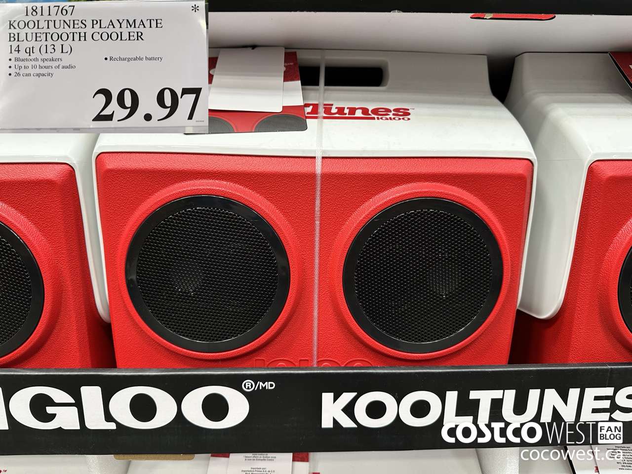 1811767 KOOLTUNES PLAYMATE BLUETOOTH COOLER 14 QT (13L) $29.97