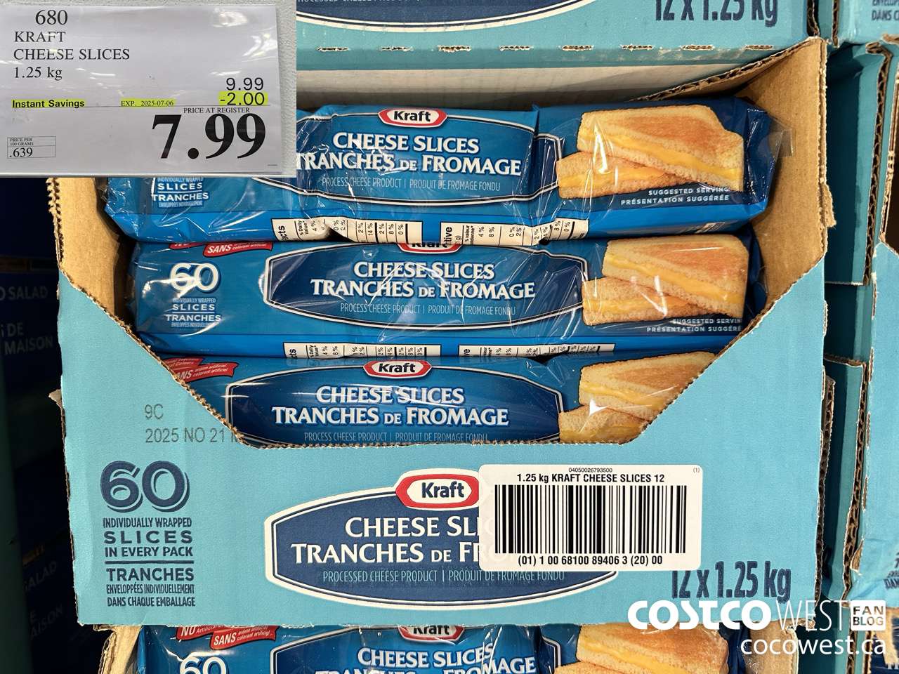680 KRAFT CHEESE SLICES 1.25 kg ($2.00 INSTANT SAVINGS EXPIRES ON 2025-07-06) $7.99