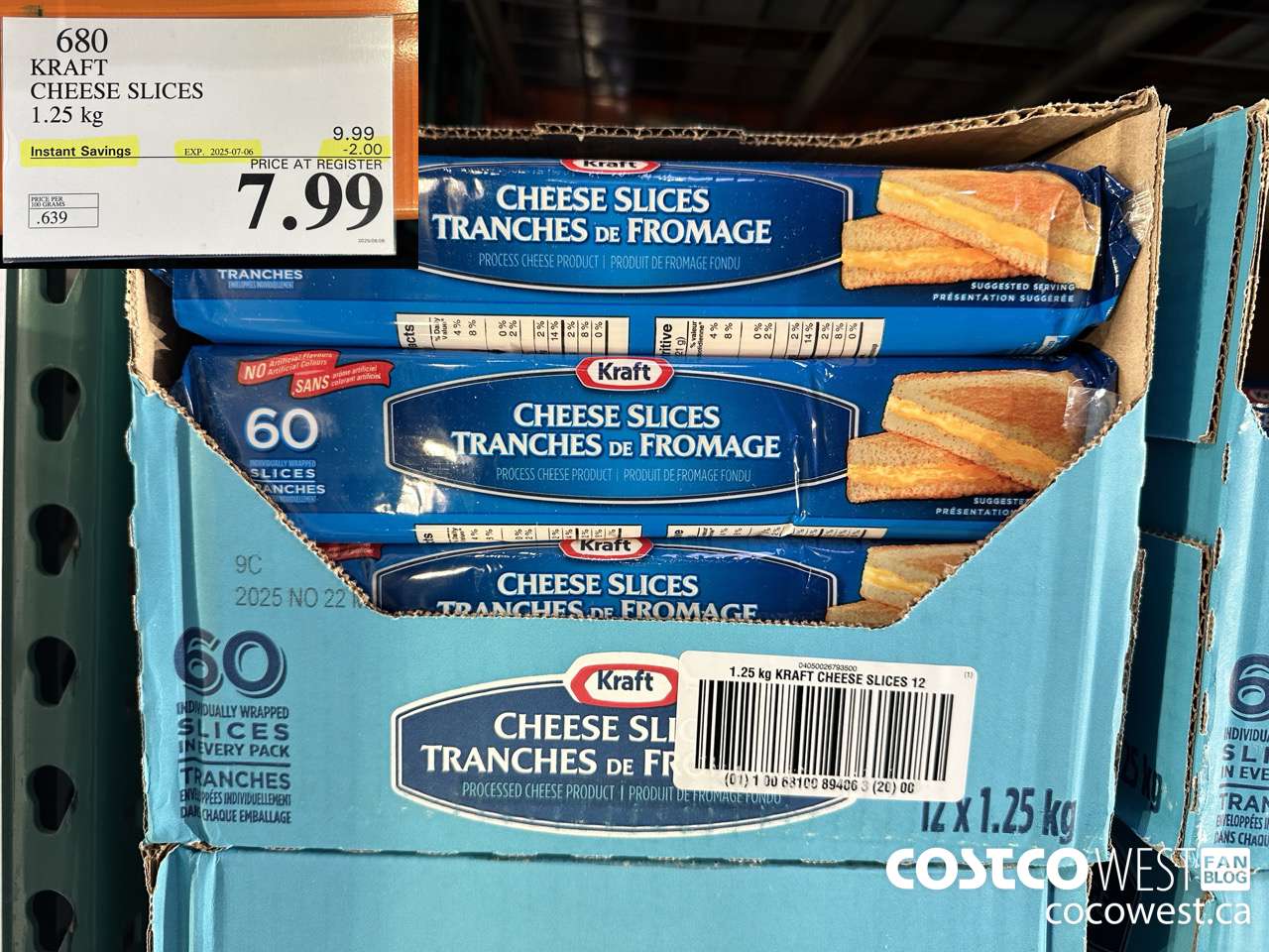 680 KRAFT CHEESE SLICES 1.25 kg ($2.00 INSTANT SAVINGS EXPIRES ON 2025-07-06) $7.99