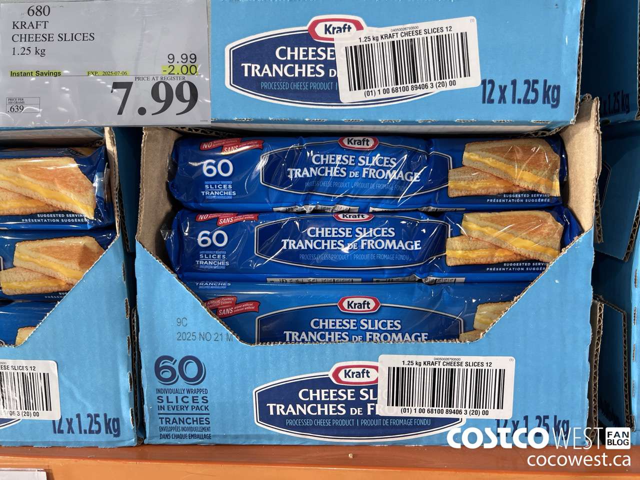 680 KRAFT CHEESE SLICES 1.25 kg ($2.00 INSTANT SAVINGS EXPIRES ON 2025-07-06) $7.99