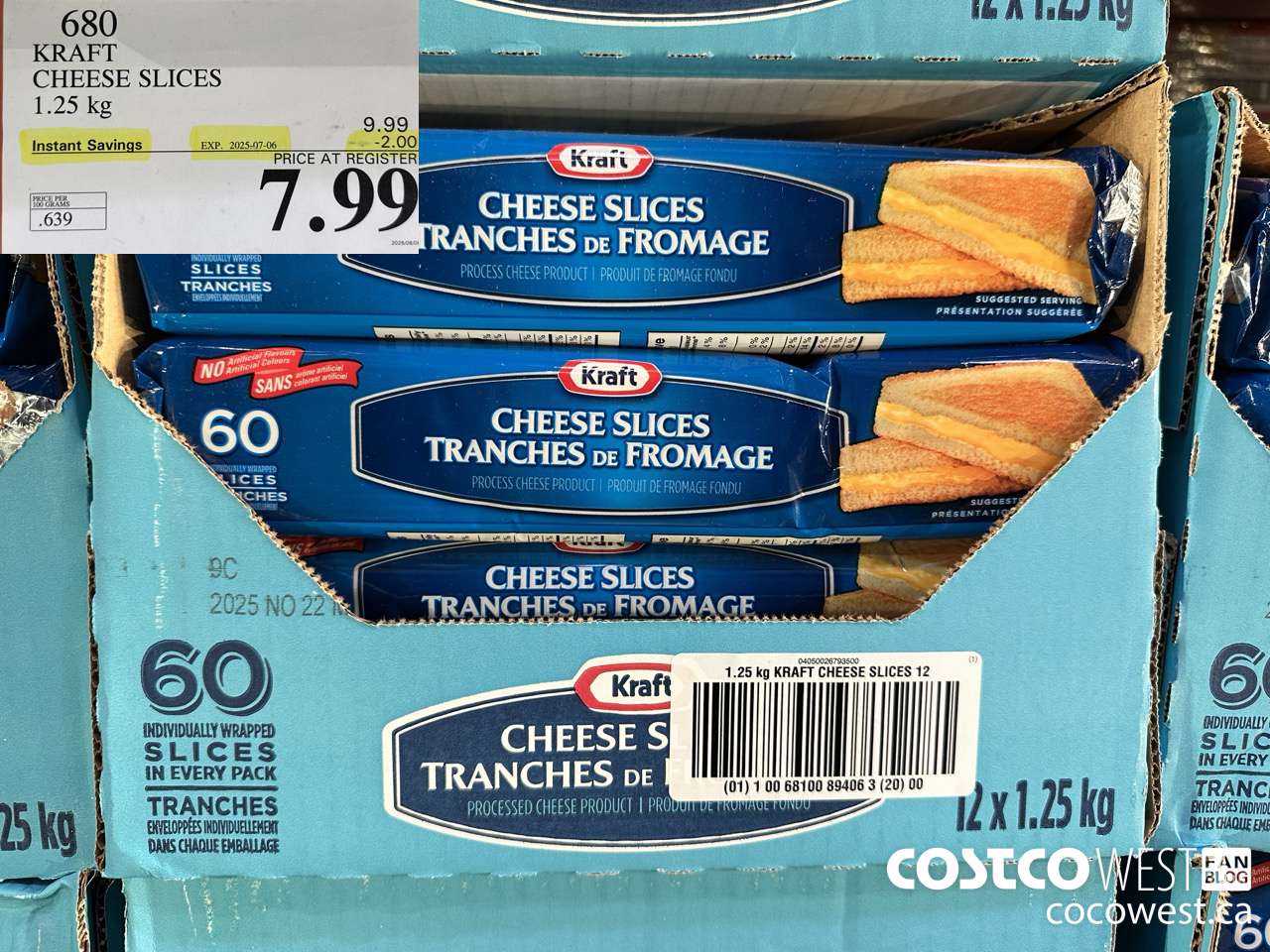 680 KRAFT CHEESE SLICES 1.25 kg ($2.00 INSTANT SAVINGS EXPIRES ON 2025-07-06) $7.99