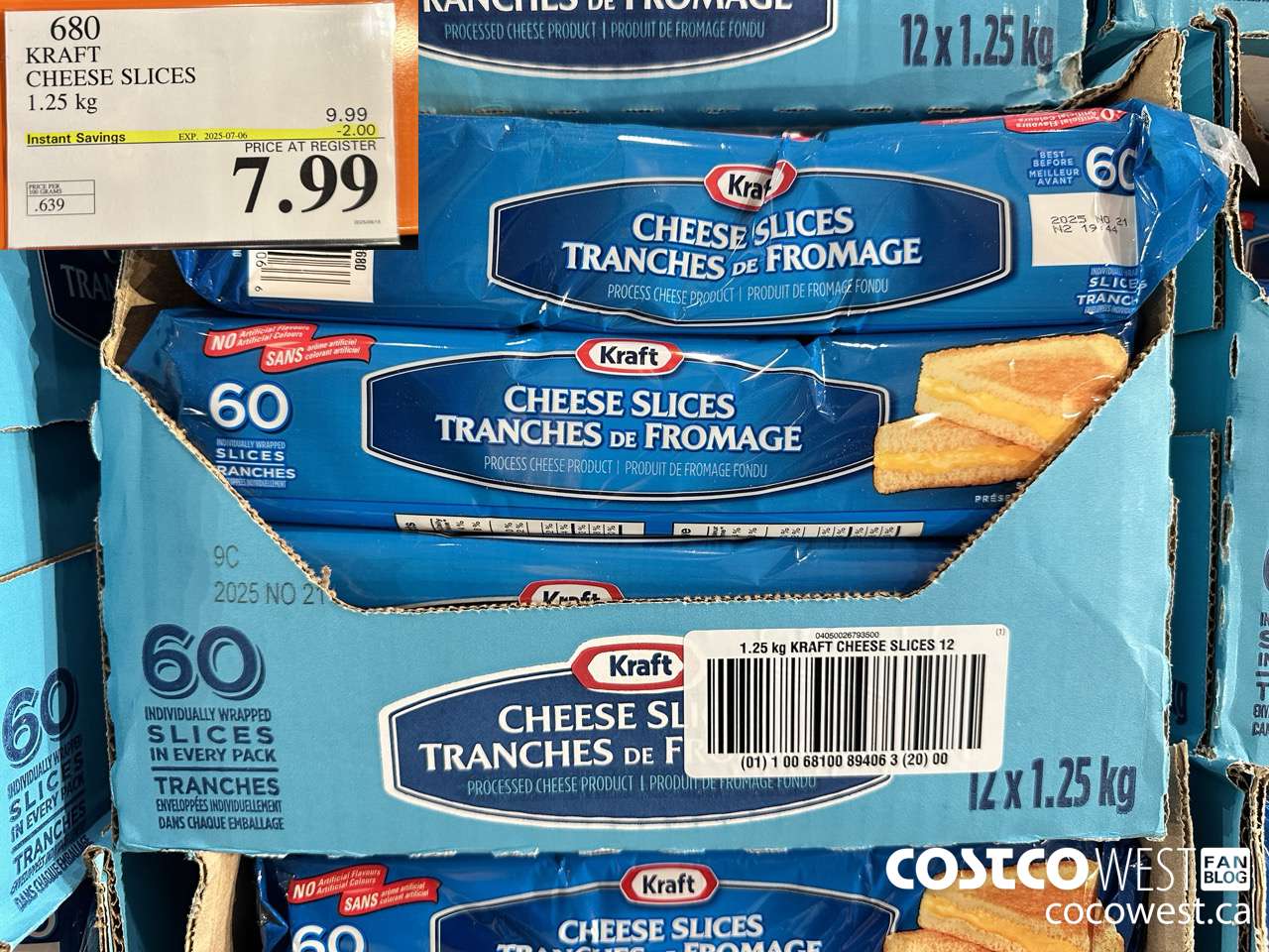 680 KRAFT CHEESE SLICES 1.25 kg ($2.00 INSTANT SAVINGS EXPIRES ON 2025-07-06) $7.99