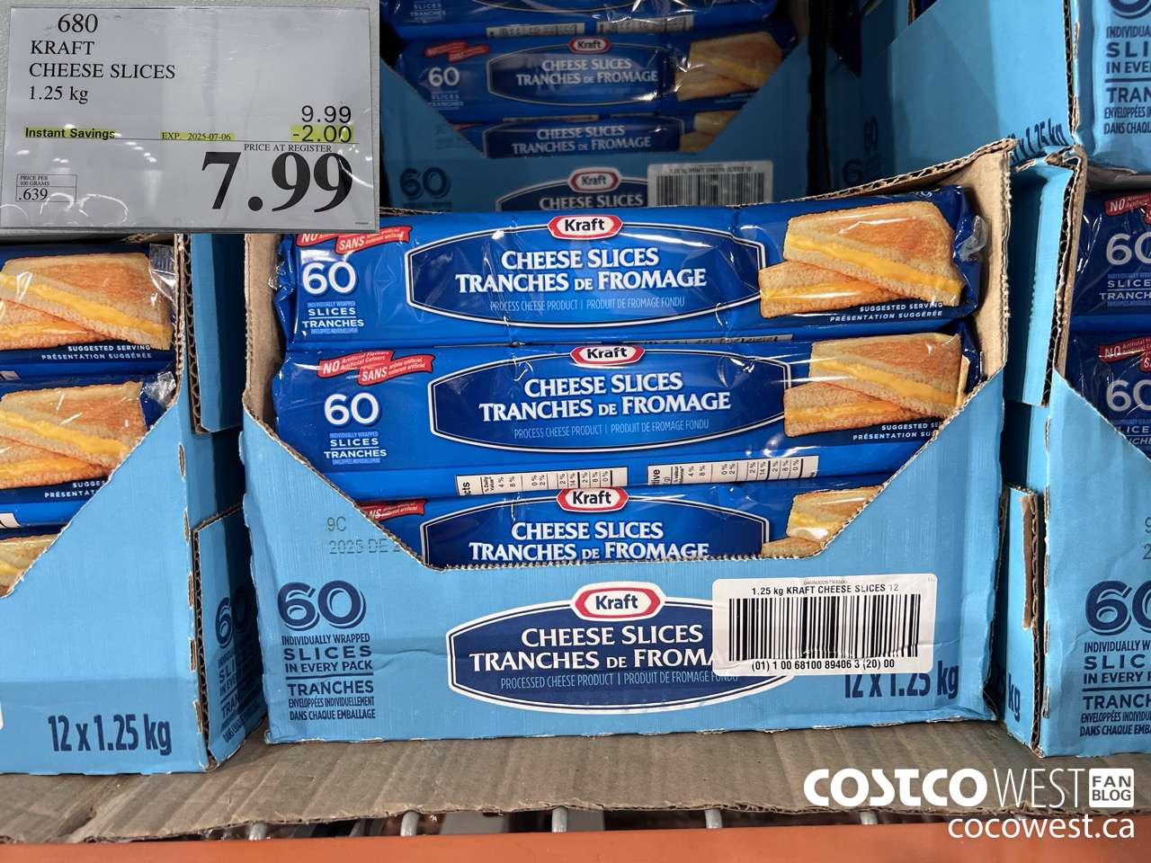 680 KRAFT CHEESE SLICES 1.25 kg ($2.00 INSTANT SAVINGS EXPIRES ON 2025-07-06) $7.99