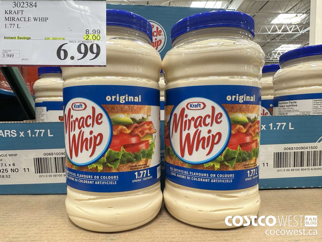 302384 KRAFT MIRACLE WHIP 1.77 L ($2.00 INSTANT SAVINGS EXPIRES ON 2025-07-06) $6.99