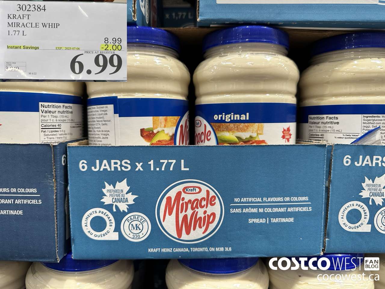 302384 KRAFT MIRACLE WHIP 1.77 L ($2.00 INSTANT SAVINGS EXPIRES ON 2025-07-06) $6.99