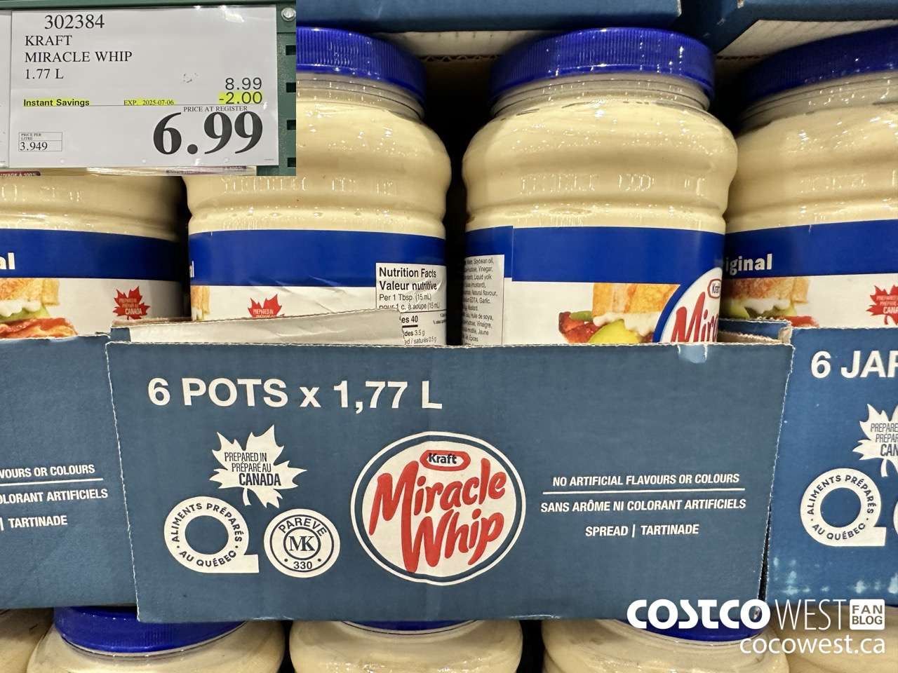 302384 KRAFT MIRACLE WHIP 1.77 L ($2.00 INSTANT SAVINGS EXPIRES ON 2025-07-06) $6.99