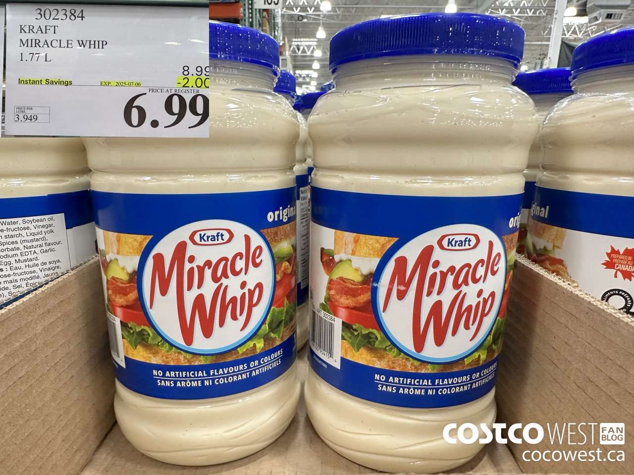 302384 KRAFT MIRACLE WHIP 1.77 L ($2.00 INSTANT SAVINGS EXPIRES ON 2025-07-06) $6.99