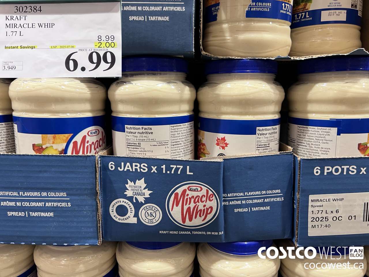 302384 KRAFT MIRACLE WHIP 1.77 L ($2.00 INSTANT SAVINGS EXPIRES ON 2025-07-06) $6.99
