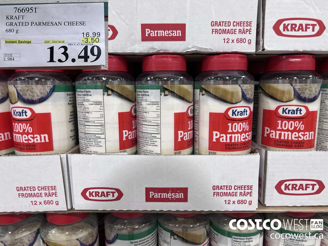 766951 KRAFT PARMESAN CHEESE 680 g ($3.50 INSTANT SAVINGS EXPIRES ON 2025-06-08) $13.49