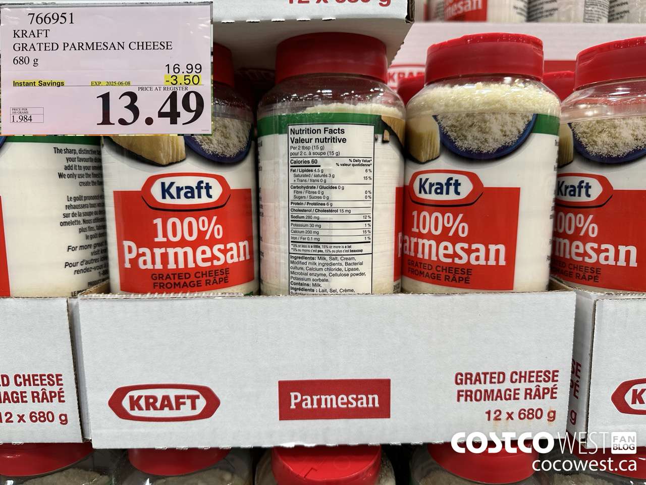 766951 KRAFT PARMESAN CHEESE 680 g ($3.50 INSTANT SAVINGS EXPIRES ON 2025-06-08) $13.49