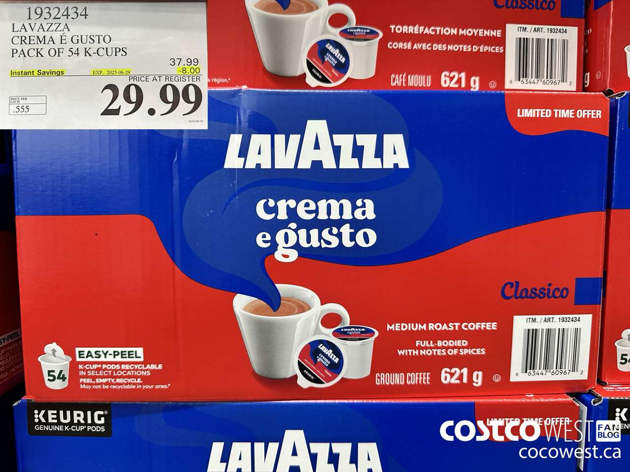 1932434 LAVAZZA CREMA E GUSTO PACK OF 54 K-CUPS ($8.00 INSTANT SAVINGS EXPIRES ON 2025-06-29) $29.99
