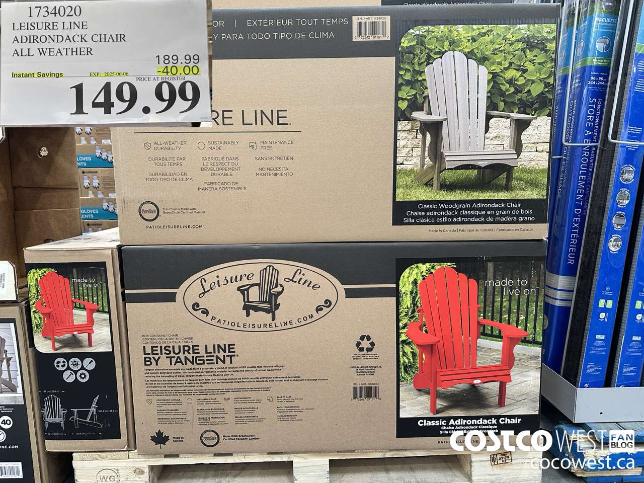 1734020 LEISURE LINE ADIRONDACK CHAIR ALL WEATHER ($40.00 INSTANT SAVINGS EXPIRES ON 2025-06-06) $149.99