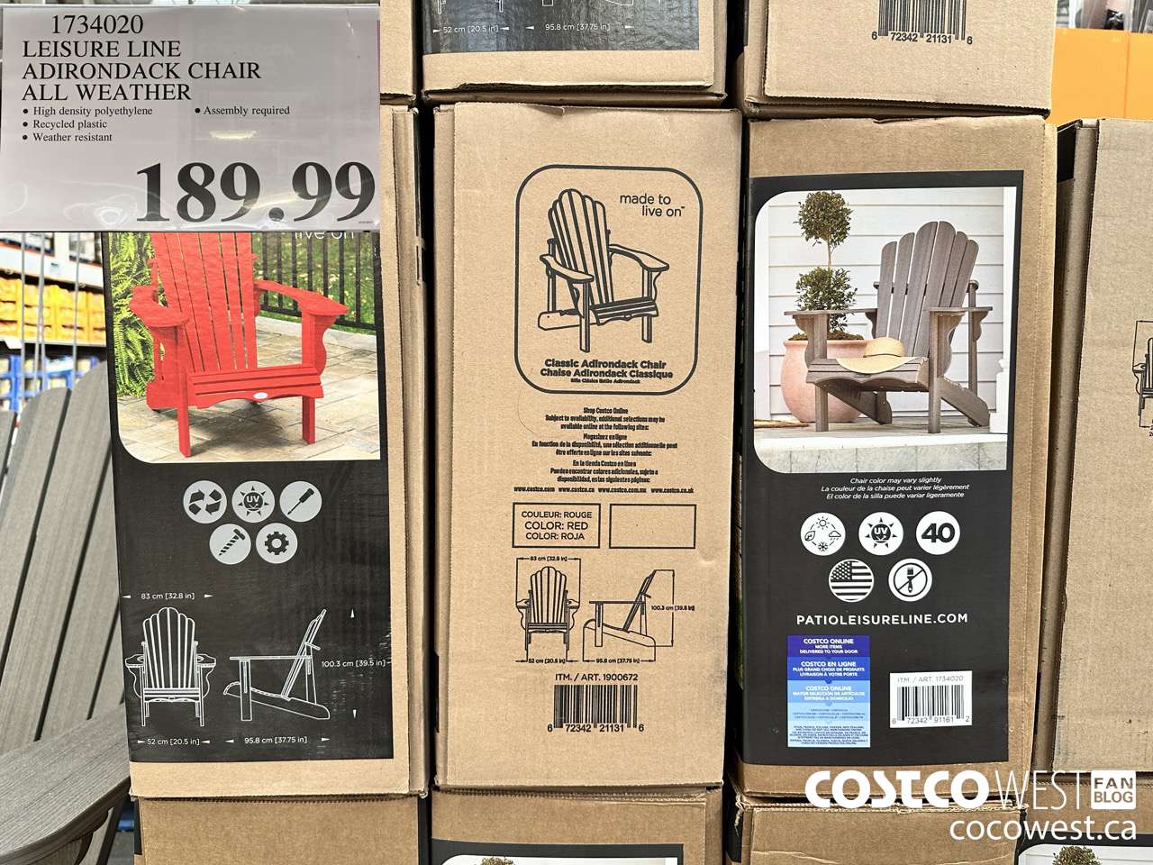 1734020 LEISURE LINE ADIRONDACK CHAIR ALL WEATHER $189.99