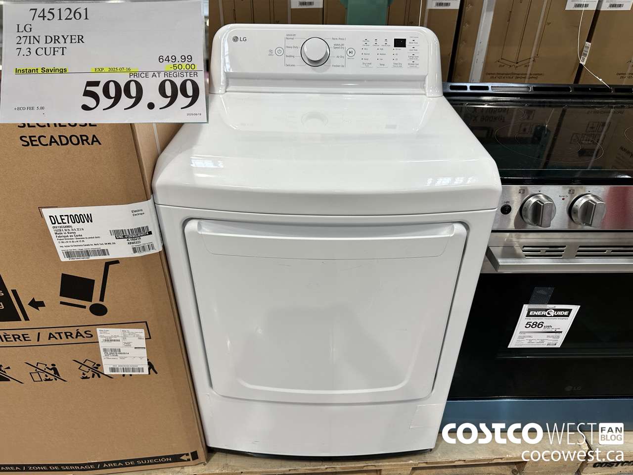 7451261 LG 27IN 7.3 CU. FT DRYER ($50.00 INSTANT SAVINGS EXPIRES ON 2025-07-16) $599.99