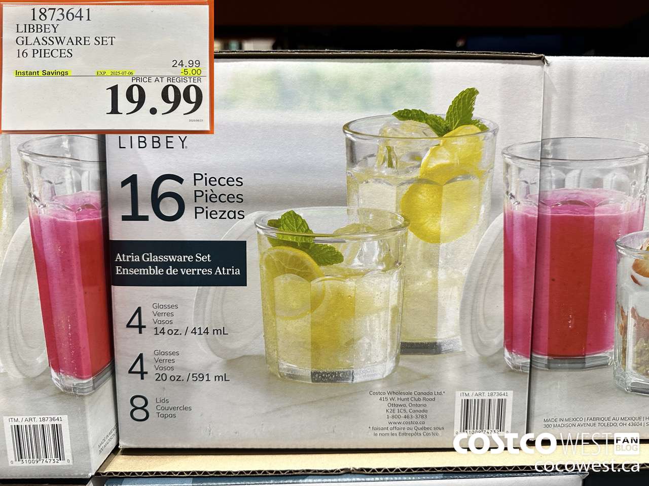 1873641 LIBBEY GLASSWARE SET 16 PIECES ($5.00 INSTANT SAVINGS EXPIRES ON 2025-07-06) $19.99