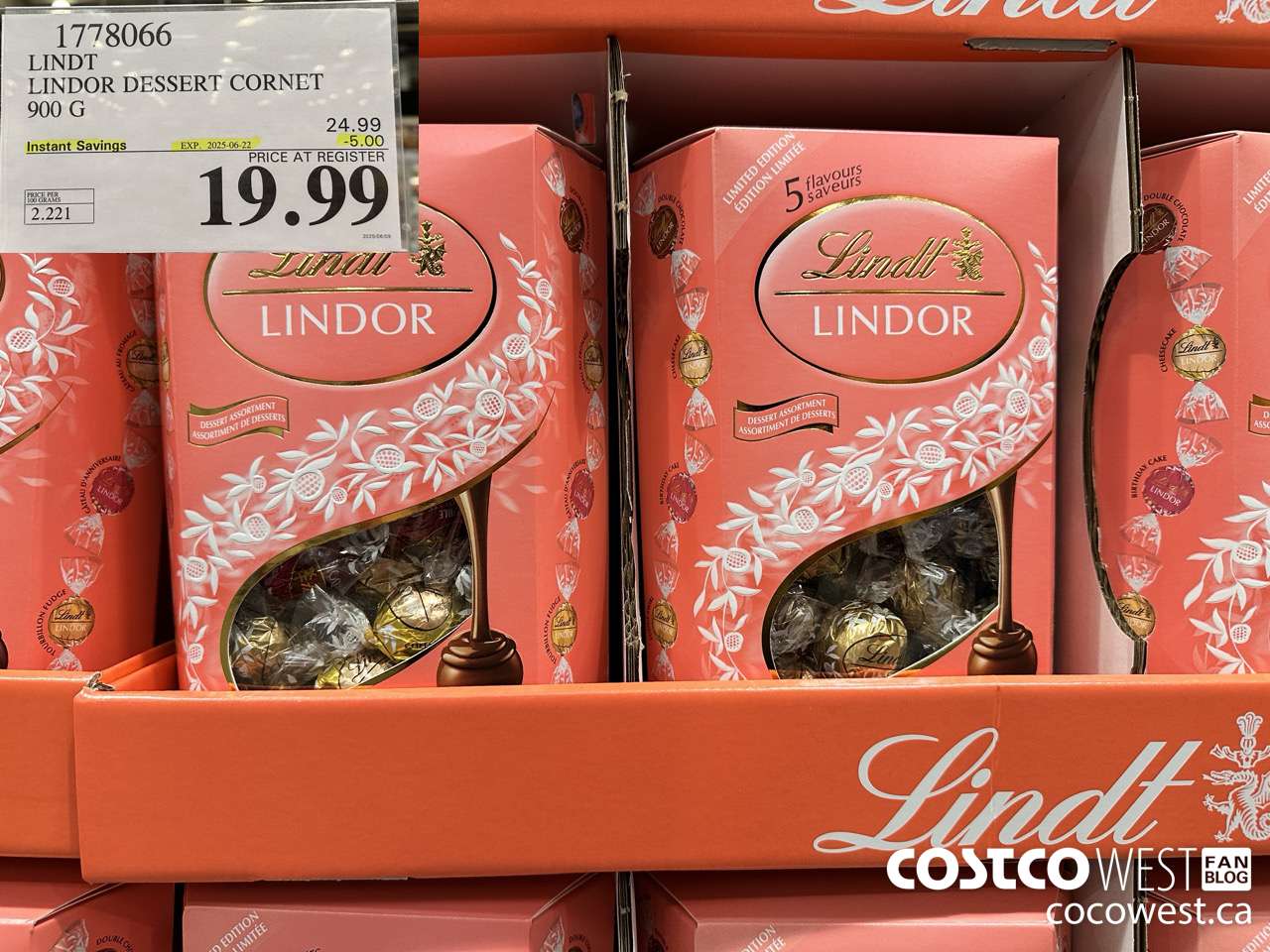 1778066 LINDT LINDOR DESSERT CORNET 900G ($5.00 INSTANT SAVINGS EXPIRES ON 2025-06-22) $19.99
