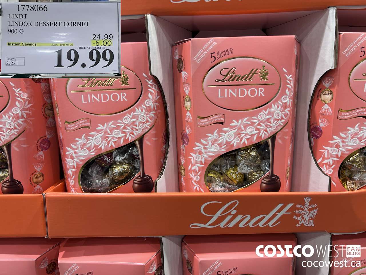 1778066 LINDT LINDOR DESSERT CORNET 900G ($5.00 INSTANT SAVINGS EXPIRES ON 2025-06-22) $19.99