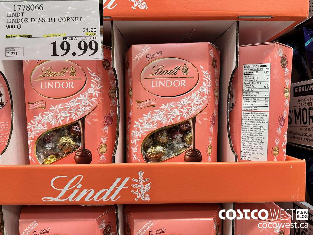 1778066 LINDT LINDOR DESSERT CORNET 900G ($5.00 INSTANT SAVINGS EXPIRES ON 2025-06-22) $19.99
