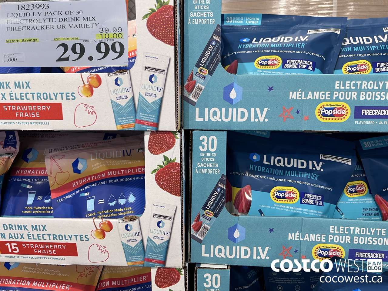 1823993 LIQUID I.V. FIRECRACKER ELECTROLYTE DRINK MIX PACK OF 30 ($10.00 INSTANT SAVINGS EXPIRES ON 2025-06-08) $29.99