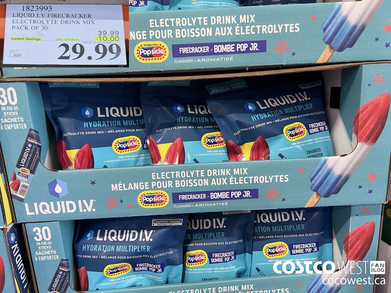 1823993 LIQUID I.V. FIRECRACKER ELECTROLYTE DRINK MIX PACK OF 30 ($10.00 INSTANT SAVINGS EXPIRES ON 2025-06-30) $29.99