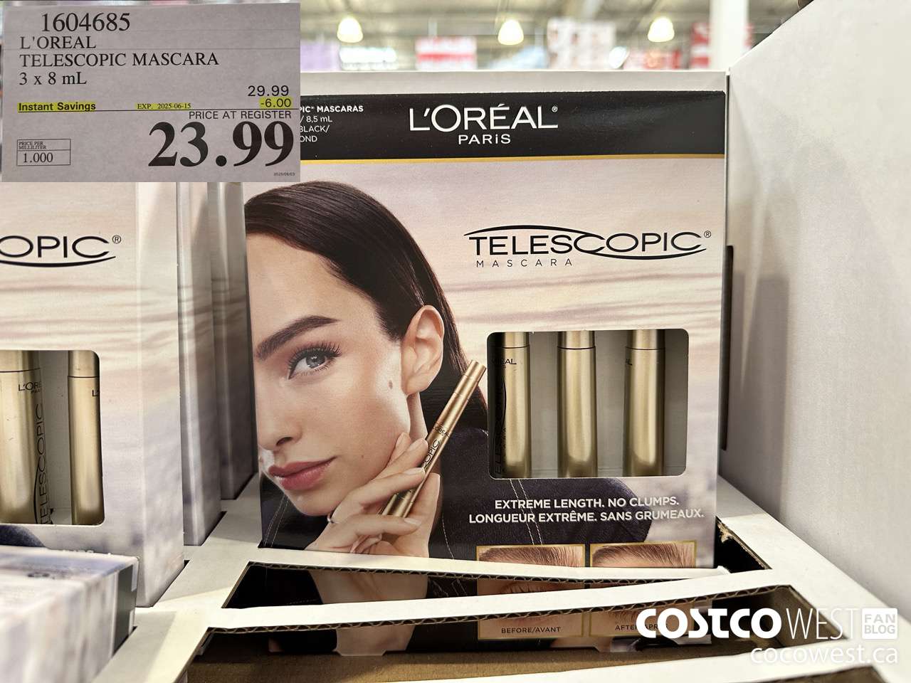 1604685 L'OREAL TELESCOPIC MASCARA 3 X 8 ML (0.27 FL. OZ) ($6.00 INSTANT SAVINGS EXPIRES ON 2025-06-15) $23.99