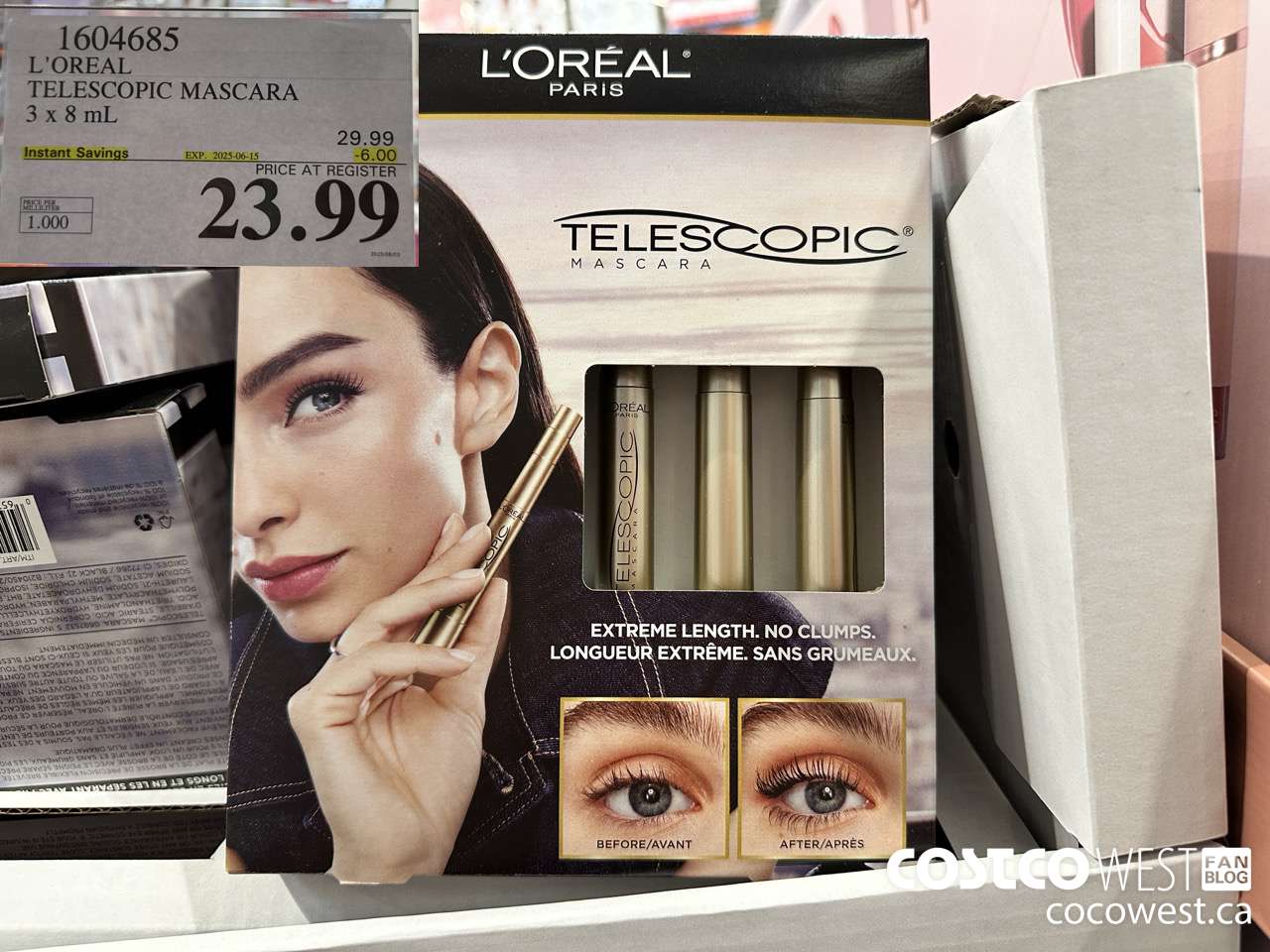 1604685 L'OREAL TELESCOPIC MASCARA 3 X 8 ML (0.27 FL. OZ) ($6.00 INSTANT SAVINGS EXPIRES ON 2025-06-15) $23.99