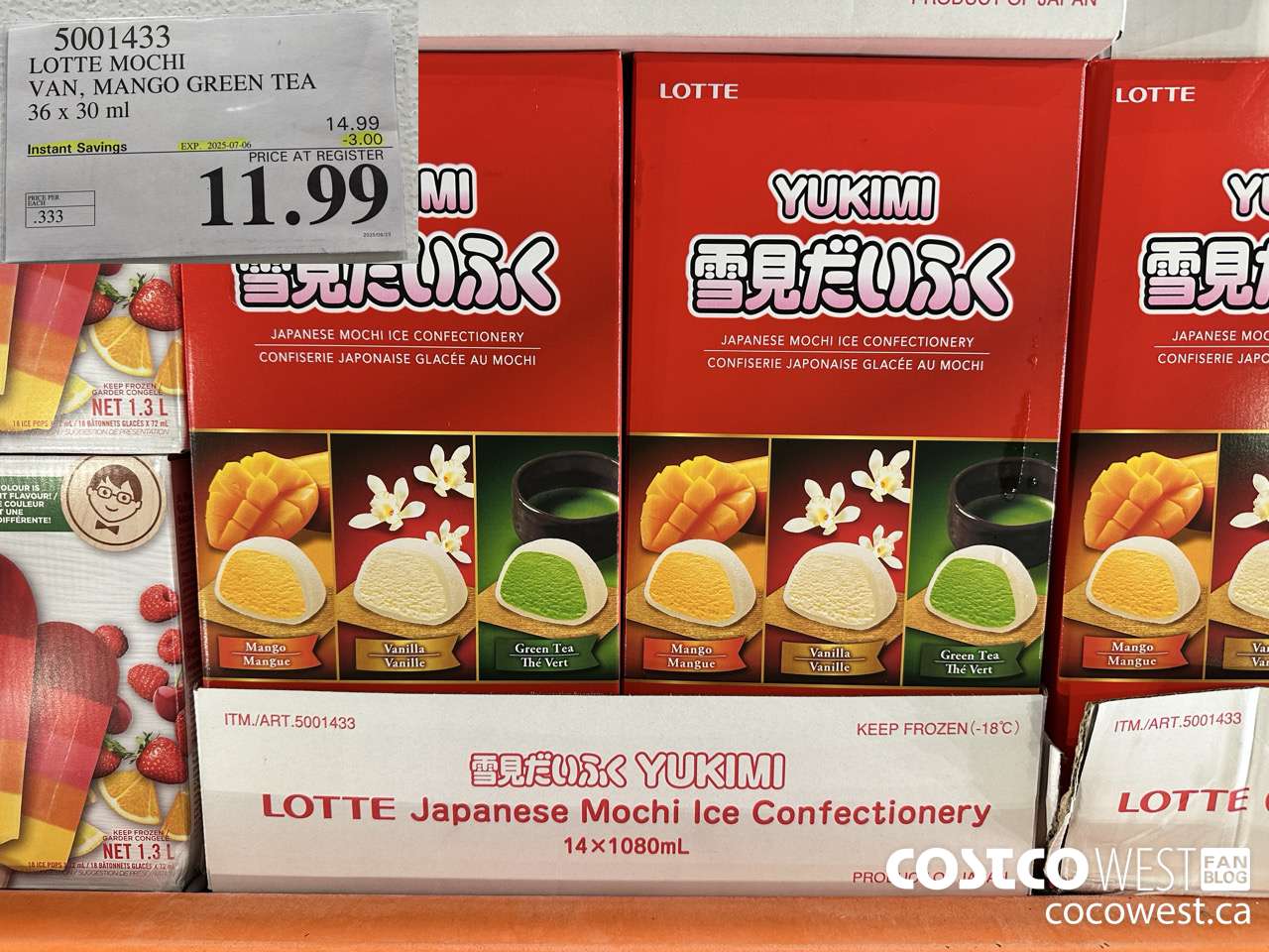 5001433 LOTTE MOCHI VAN, MANGO GREEN TEA 36 X 30 ML ($3.00 INSTANT SAVINGS EXPIRES ON 2025-07-06) $11.99