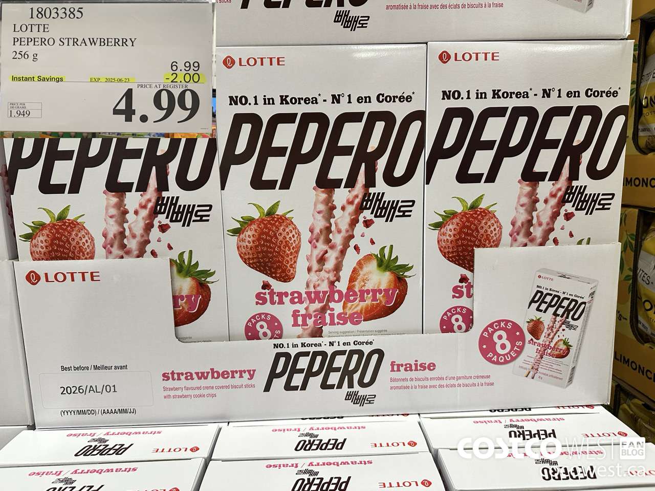 1803385 LOTTE PEPERO STRAWBERRY 8 X 32G ($2.00 INSTANT SAVINGS EXPIRES ON 2025-06-23) $4.99