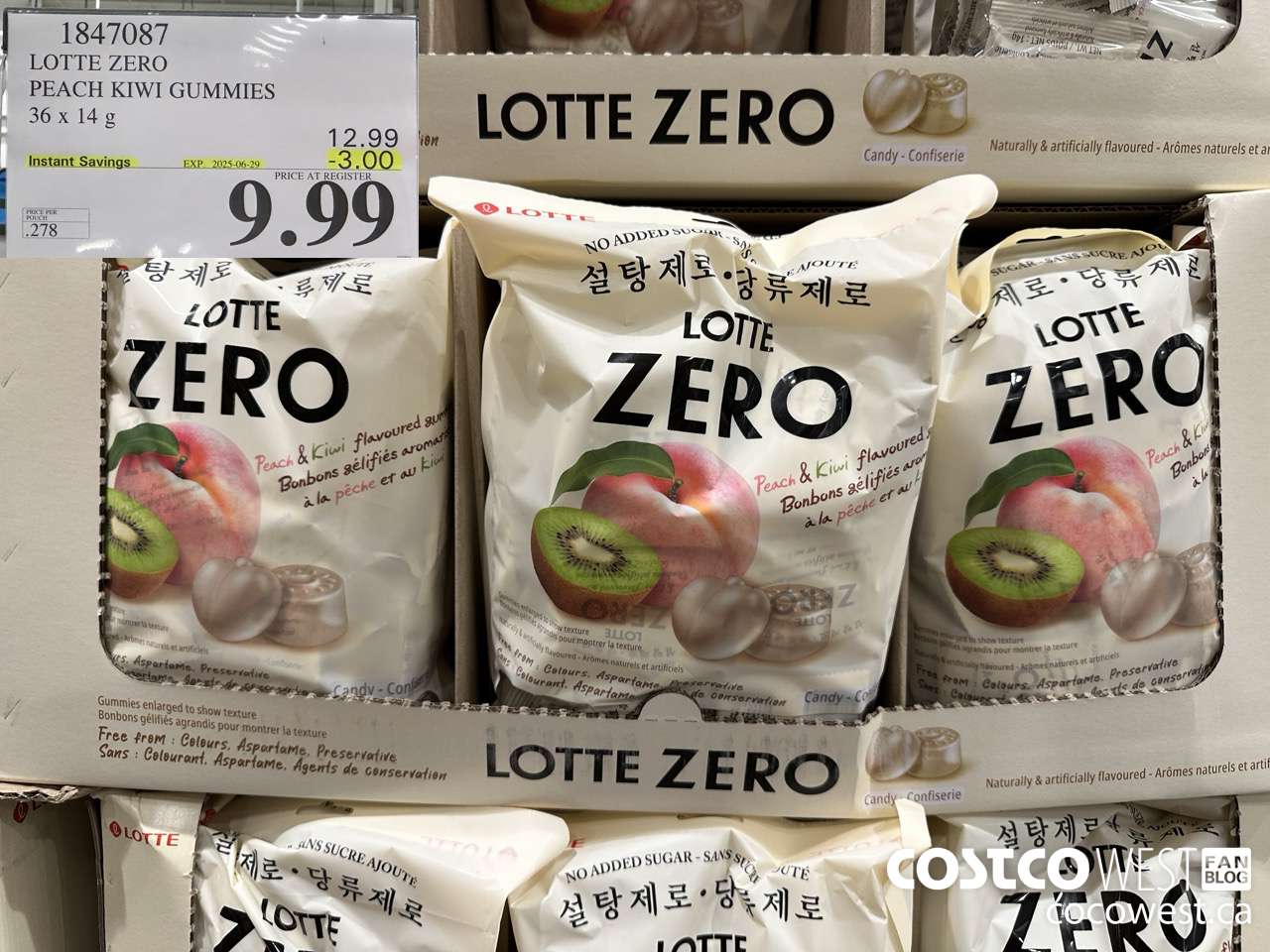 1847087 LOTTE ZERO PEACH KIWI GUMMIES 36 X 14G ($3.00 INSTANT SAVINGS EXPIRES ON 2025-06-29) $9.99