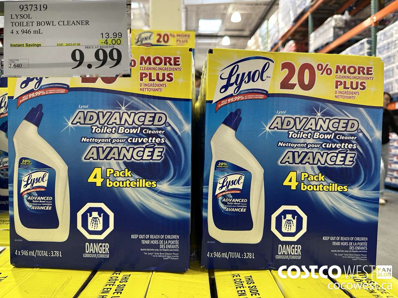 937319 LYSOL TOILET BOWL CLEANER 4 x 946 ML ($4.00 INSTANT SAVINGS EXPIRES ON 2025-07-06) $9.99
