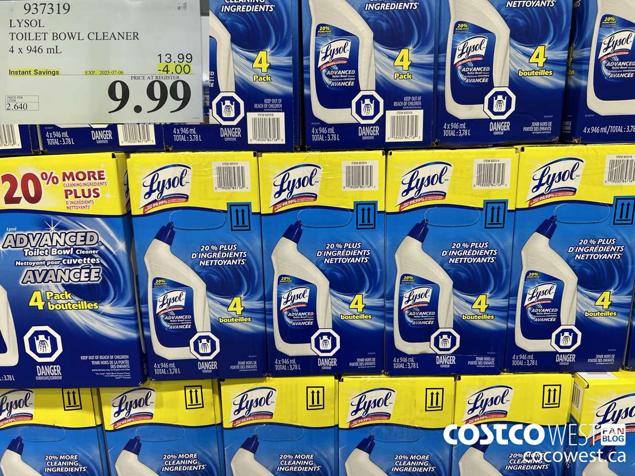 937319 LYSOL TOILET BOWL CLEANER 4 x 946 ML ($4.00 INSTANT SAVINGS EXPIRES ON 2025-07-06) $9.99
