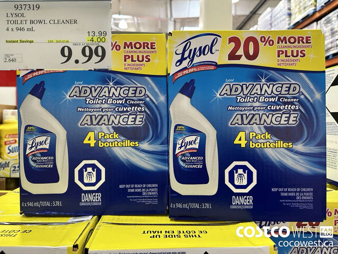 937319 LYSOL TOILET BOWL CLEANER 4 x 946 ML ($4.00 INSTANT SAVINGS EXPIRES ON 2025-07-06) $9.99