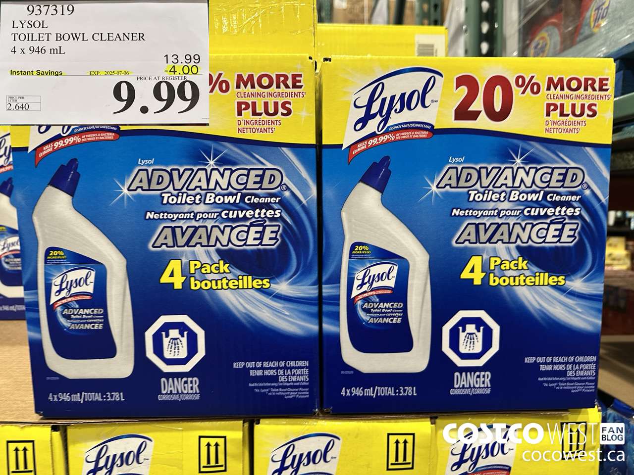 937319 LYSOL TOILET BOWL CLEANER 4 x 946 ML ($4.00 INSTANT SAVINGS EXPIRES ON 2025-07-06) $9.99