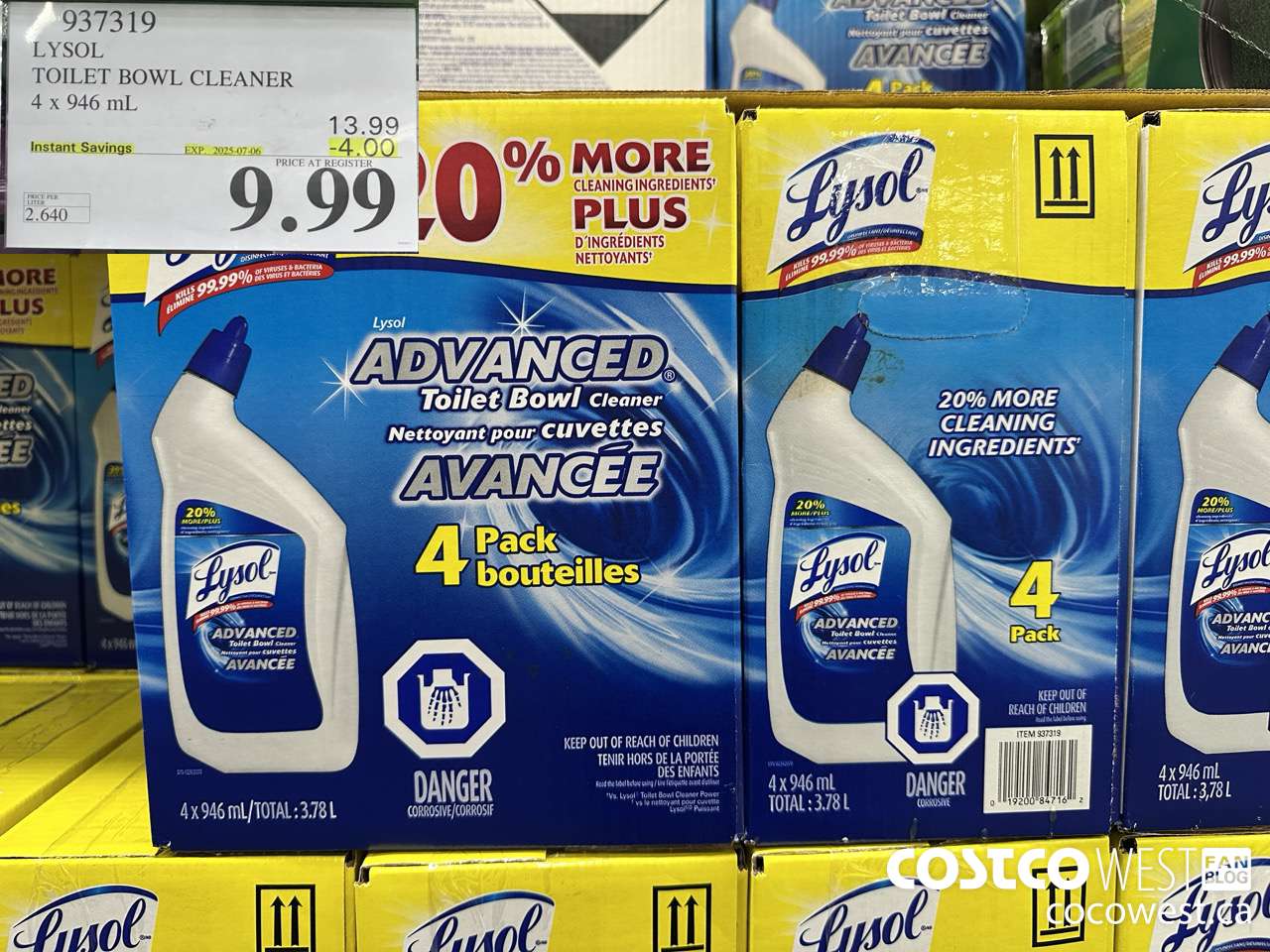 937319 LYSOL TOILET BOWL CLEANER 4 x 946 ML ($4.00 INSTANT SAVINGS EXPIRES ON 2025-07-06) $9.99
