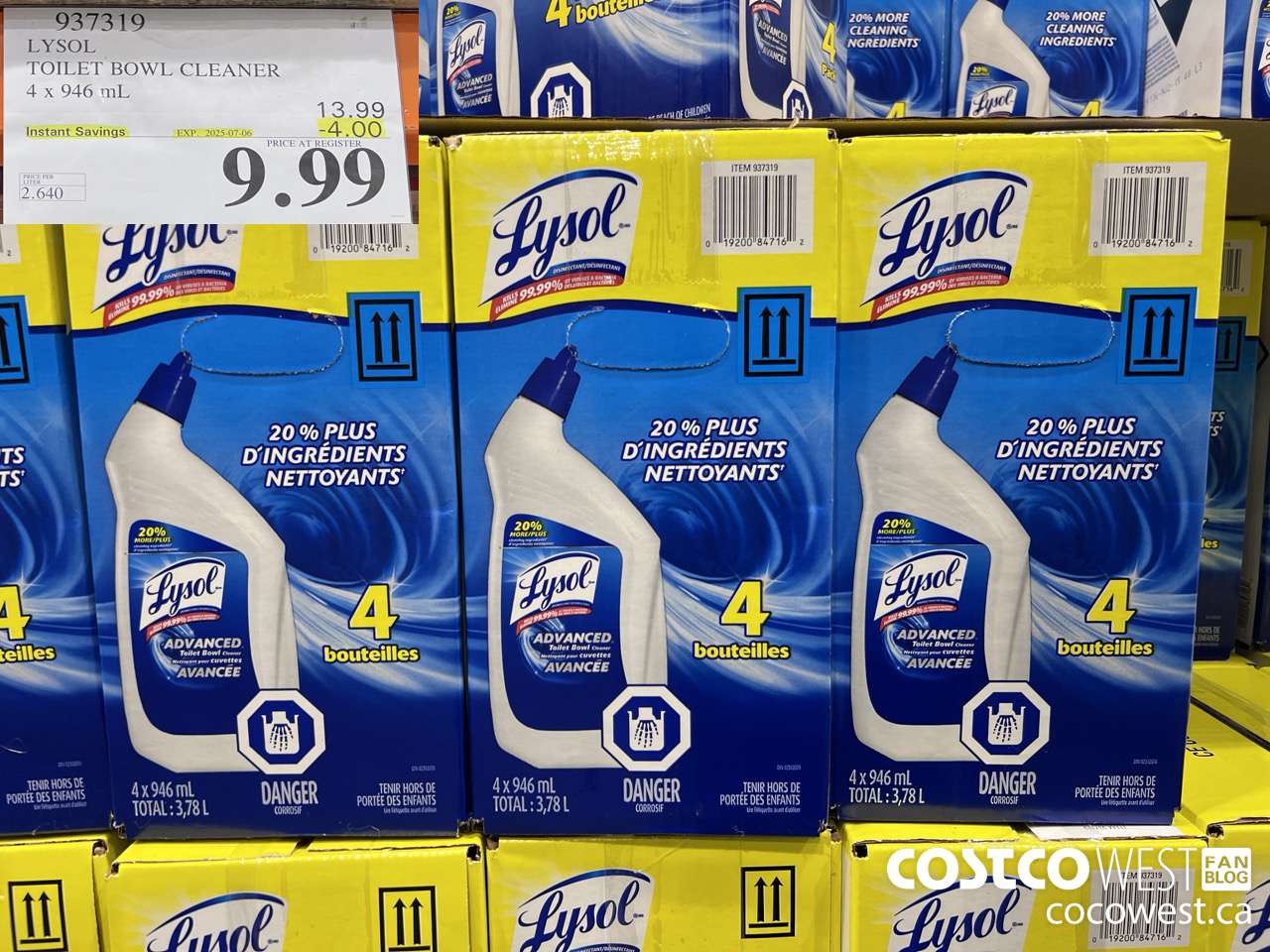 937319 LYSOL TOILET BOWL CLEANER 4 x 946 ML ($4.00 INSTANT SAVINGS EXPIRES ON 2025-07-06) $9.99