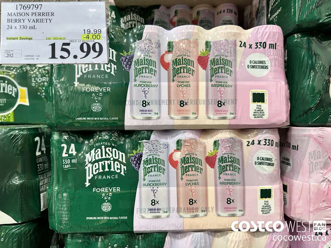 1769797 MAISON PERRIER BERRY VARIETY 24 X 330ML ($4.00 INSTANT SAVINGS EXPIRES ON 2025-06-29) $15.99