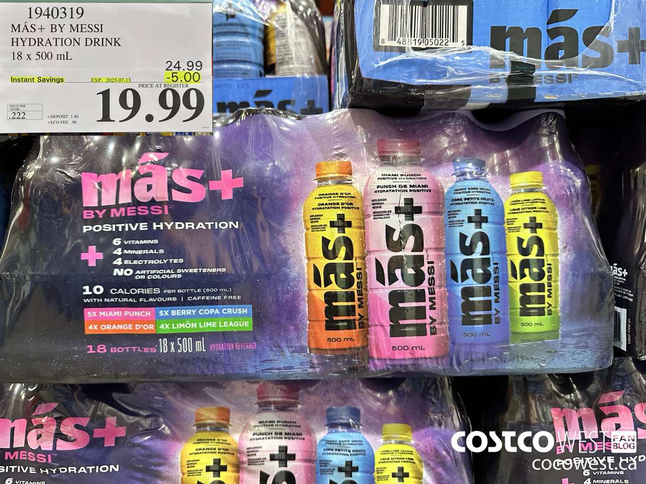 1940319 MAS+ SPORT DRINK VARIETY 18 X 500ML ($5.00 INSTANT SAVINGS EXPIRES ON 2025-07-13) $19.99
